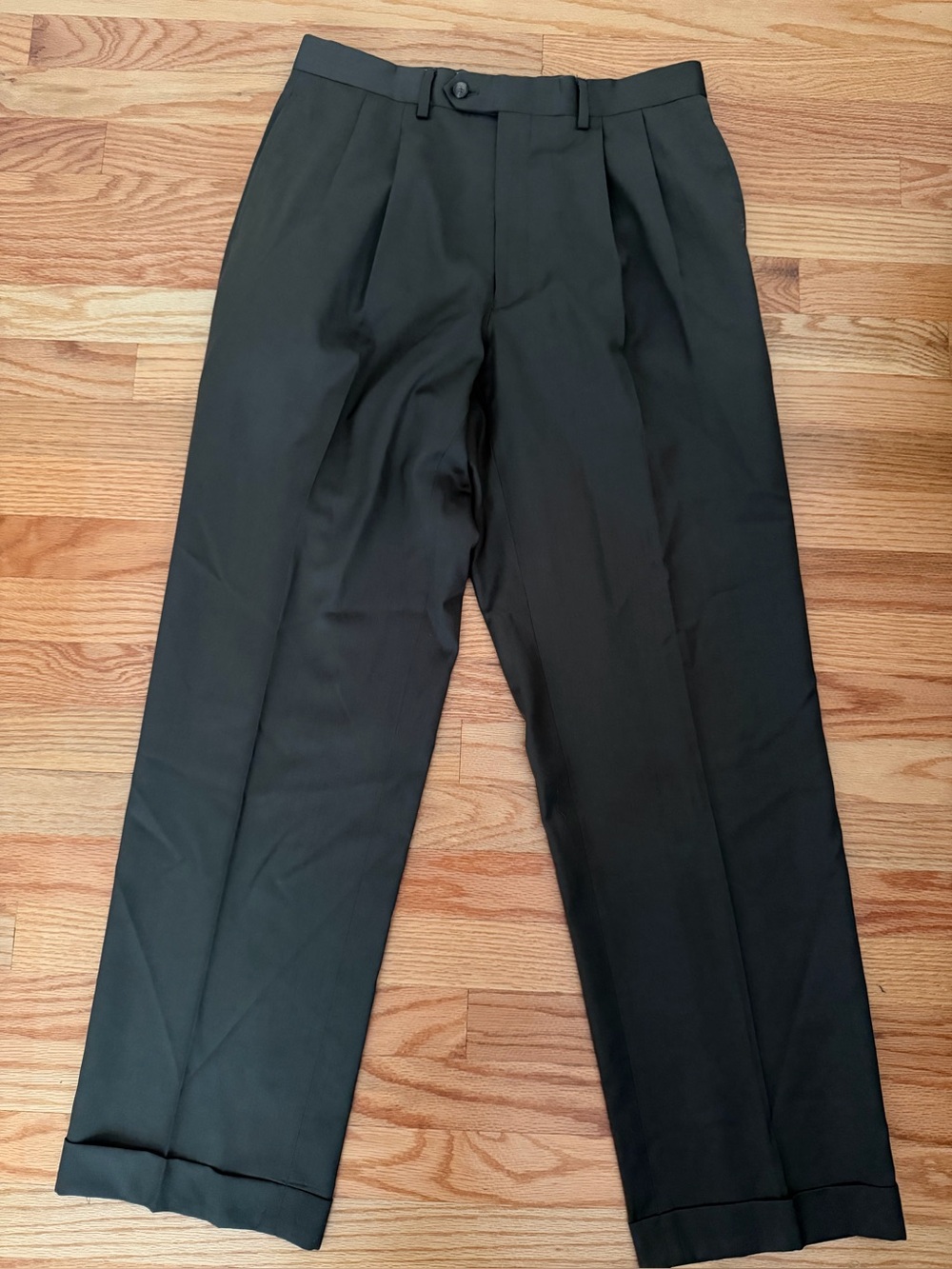 Lauren Ralph Lauren 120’s Wool Cashmere Pleated Pants Dark Olive 32x32